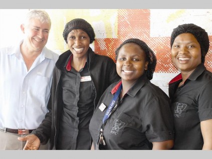 Seshego KFC owner, Tim Bourdillon, and his management team, Williet Mathebula, Johanna Mahwiting and Agnes Phooko, beam with pride at the opening of the new KFC in Seshego Circle Centre last Wednesday.