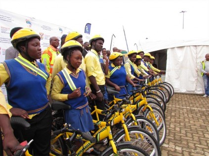 Learners from Mninginisi High School with their new bicycles donated by the Road Accident Fund.