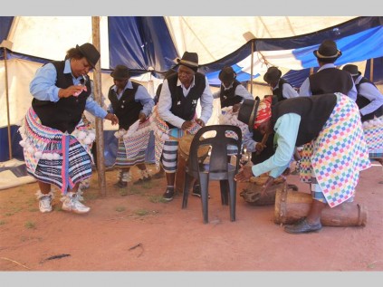 Women from Khalavha village perform a Tshigombela traditional dance during the opening of the Mutsindo Bakery and Confectionary Cooperative on Saturday.