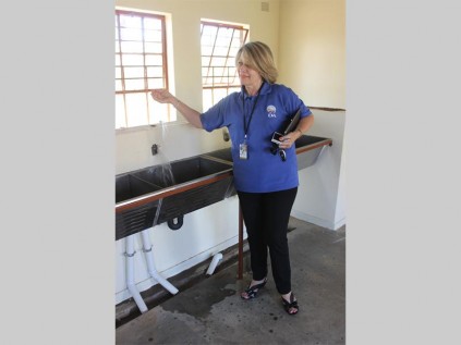 Desiree van der Walt (DA shadow deputy minister of education) points out that there are taps missing at the new school building of Setotolwane Secondary School in Mankweng, which has not yet been occupied by learners.