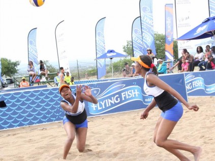Limpopo Beach Volleyball players Charity Baloyi and Maureen Mnisi in action during the recent Flying Fish National Beach Volleyball Series at the Mall of the North.