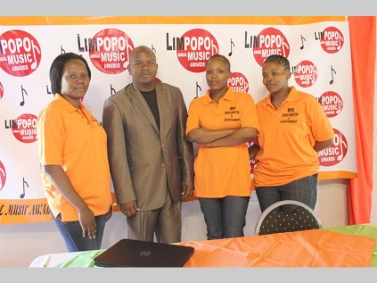 Rofhiwa Luvhengo (MPK, communications officer) Matimba Mabunda (MPK, CEO), Lebogang Mabunda (MPK, marketing manager), and Mathabo Maribe (MPK, project coordinator) at the media launch of the first annual Limpopo music awards at Tiveka Game Lodge outside Polokwane on Friday.